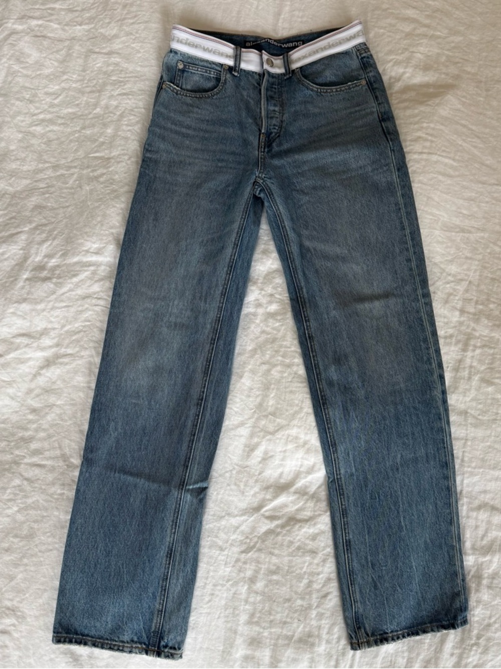 Alexander Wang Logo Mid Rise Relaxed Straight Jean Light Indigo - size 26 - Picture 2 of 6